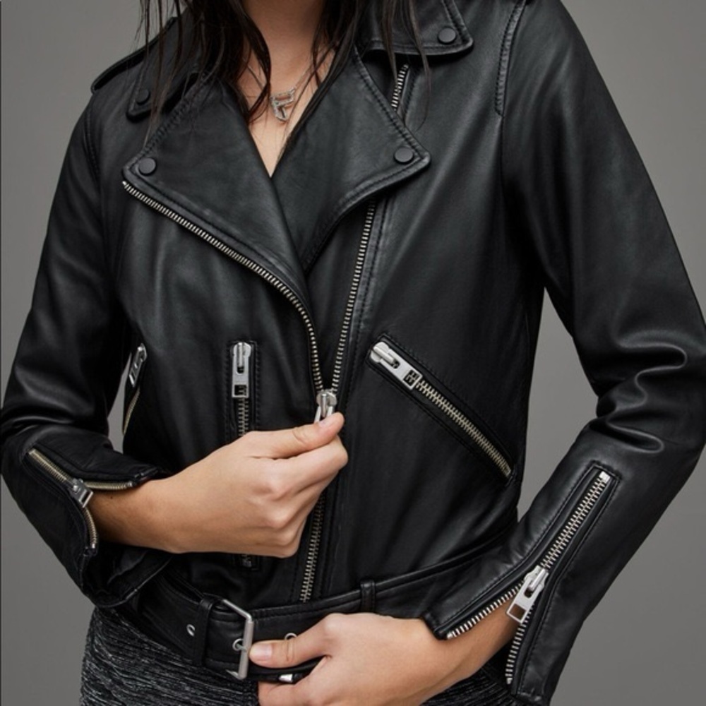 Allsaints BALFERN LEATHER BIKER JACKET size 4 - Picture 3 of 15
